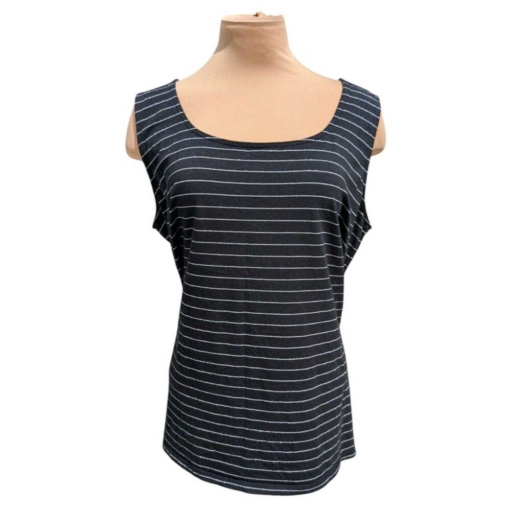 Talbots Black w/Silver Shimmer Stripes Tank Top Size 2XL Basic Casual Minimalist